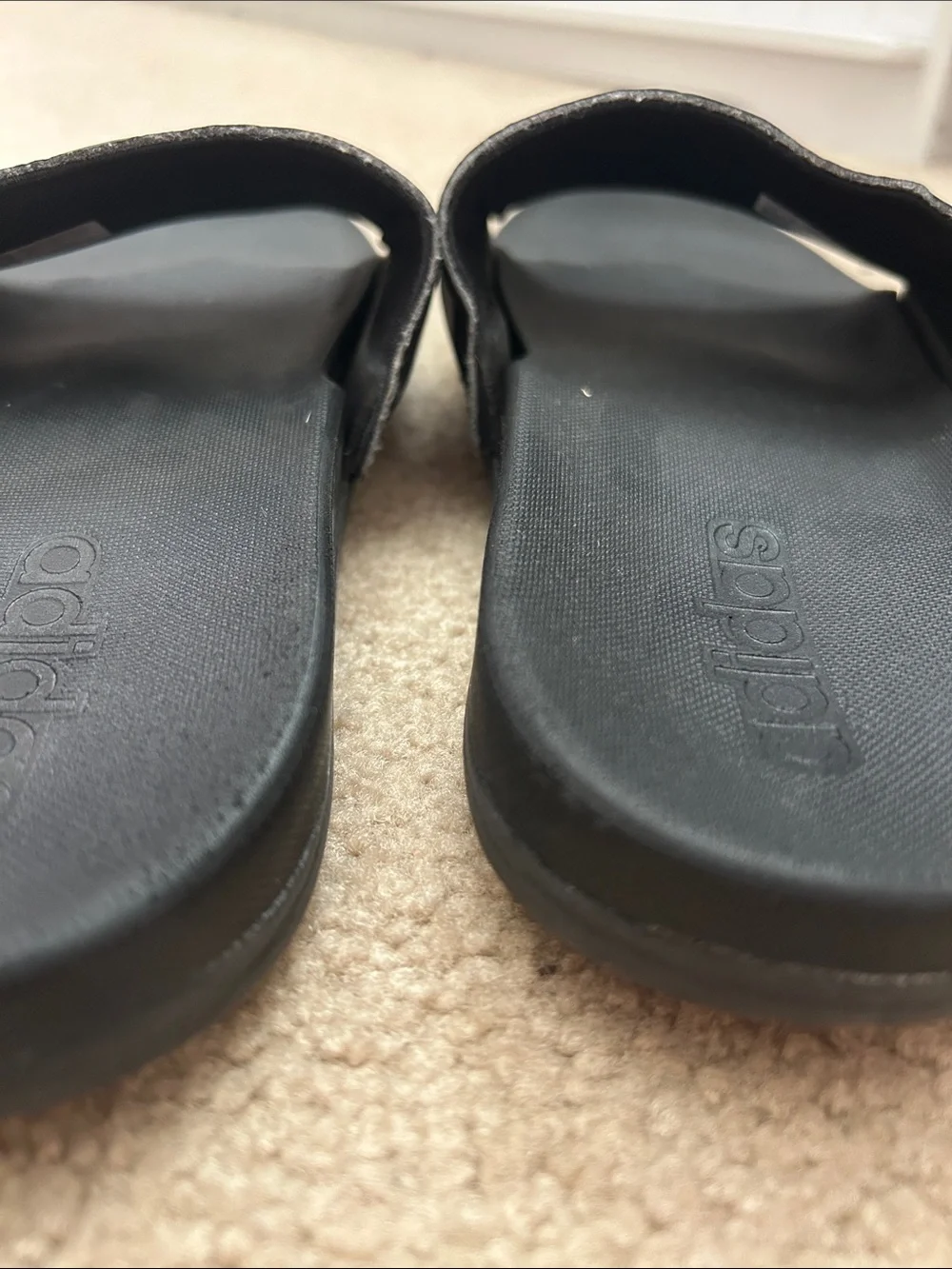adidas Black Slide Sandals with White Stripes